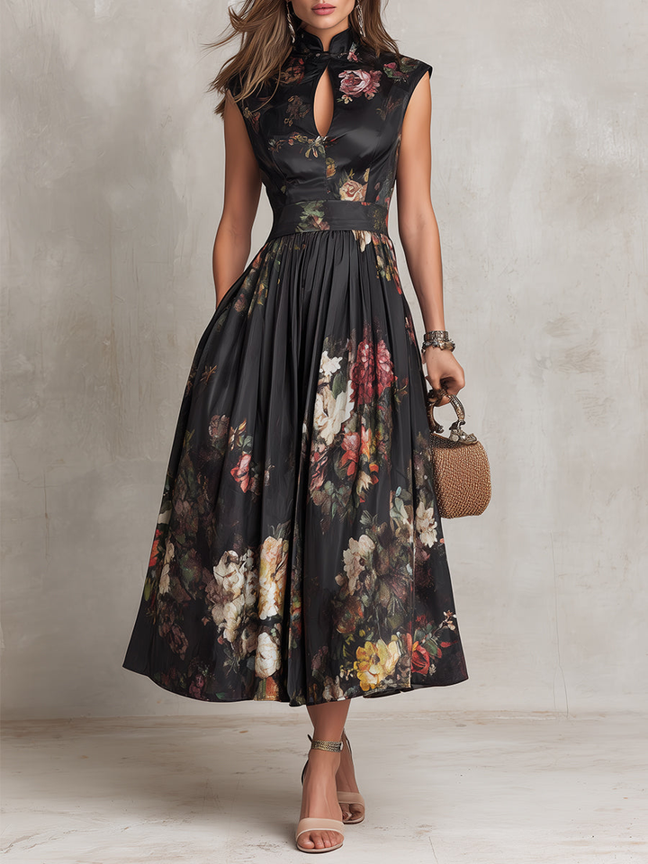 Women's Pleated Satin Midi Dress - Effortless Elegance for Any