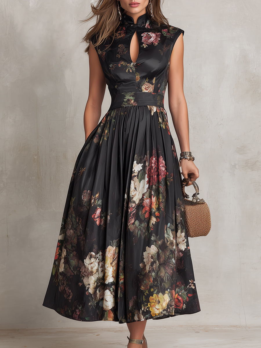 Women's Pleated Satin Midi Dress - Effortless Elegance for Any