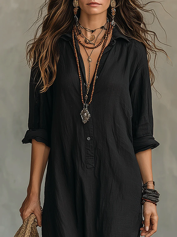 Women's Flowing Maxi Dress with Buttons - Effortless Elegance