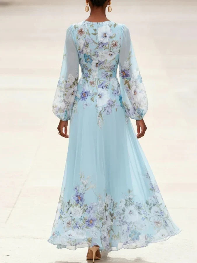 Women's Floral Chiffon V-Neck Maxi Dress - Effortless Summer Style