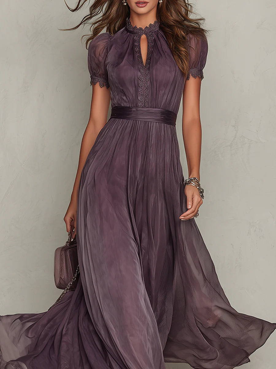Women's Chiffon Keyhole Neck Maxi Dress - Refined Elegance