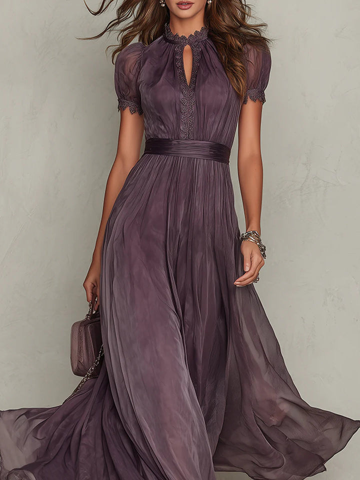Women's Chiffon Keyhole Neck Maxi Dress - Refined Elegance