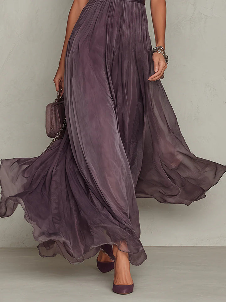 Women's Chiffon Keyhole Neck Maxi Dress - Refined Elegance