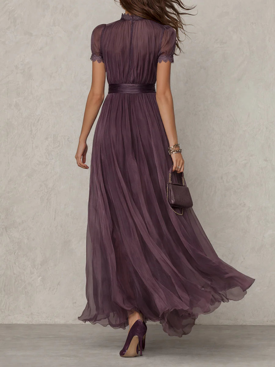 Women's Chiffon Keyhole Neck Maxi Dress - Refined Elegance