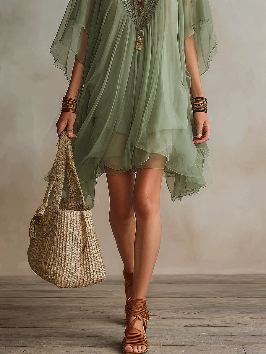 Women's Lightweight Layered Mini Dress - Effortless Bohemian Style