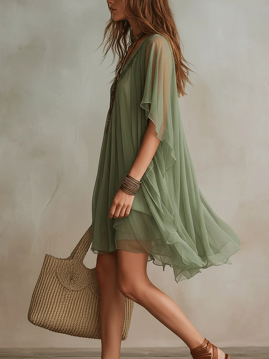 Women's Lightweight Layered Mini Dress - Effortless Bohemian Style