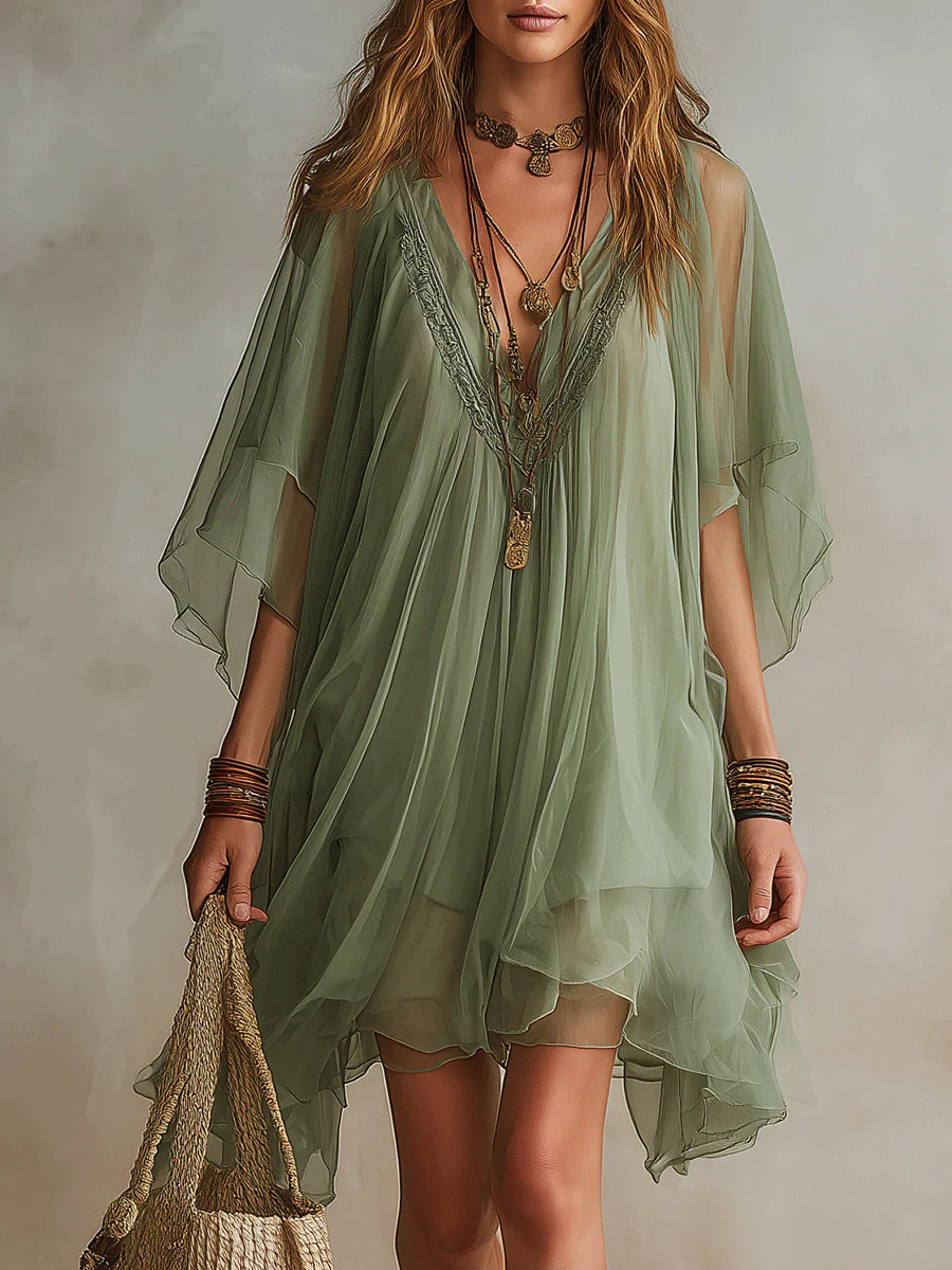 Women's Lightweight Layered Mini Dress - Effortless Bohemian Style