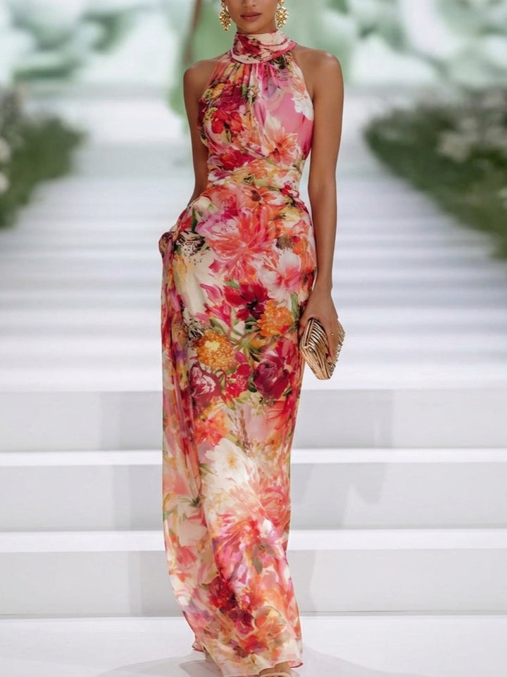 Women's Chiffon Floral Sleeveless Maxi Dress - Effortless Breezy Style