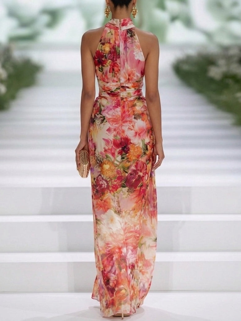 Women's Chiffon Floral Sleeveless Maxi Dress - Effortless Breezy Style