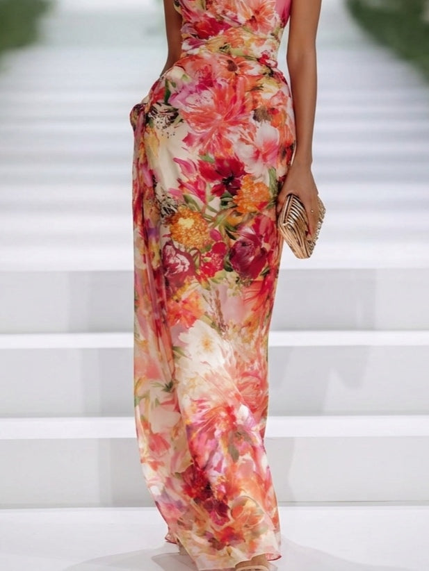 Women's Chiffon Floral Sleeveless Maxi Dress - Effortless Breezy Style
