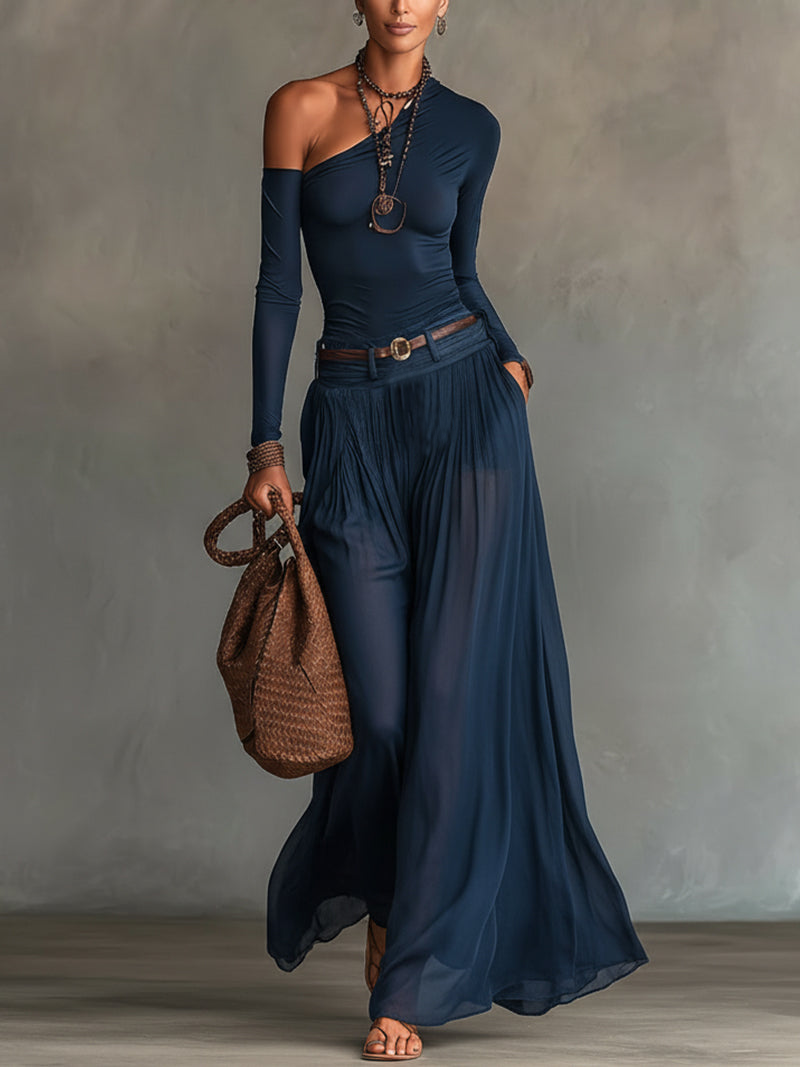 Women's One-Shoulder Top & Skirt Set - Effortless Summer