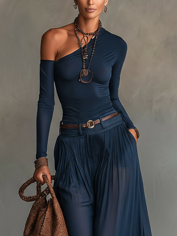 Women's One-Shoulder Top & Skirt Set - Effortless Summer