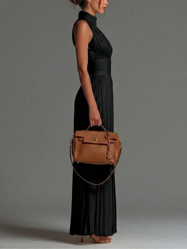 Women's Chiffon V-Neck Pleated Wide-Leg Jumpsuit - Elegant Look