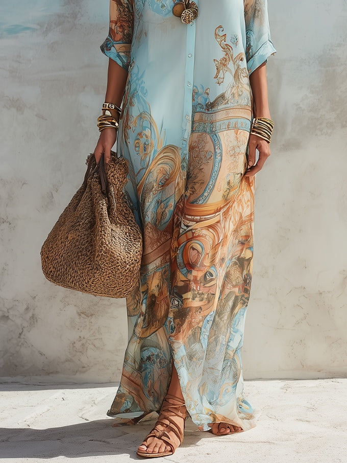 Women's Floral Maxi Dress - Relaxed Elegance for Holidays