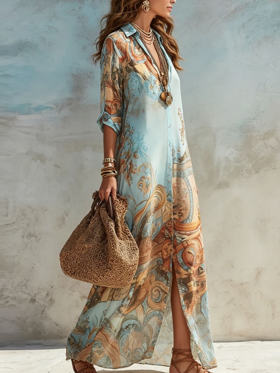 Women's Floral Maxi Dress - Relaxed Elegance for Holidays