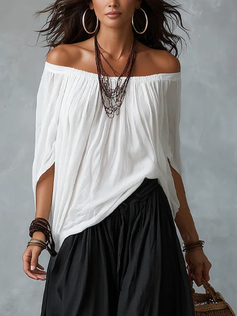 Women's Rayon Off-Shoulder Top and Lantern Pants Set