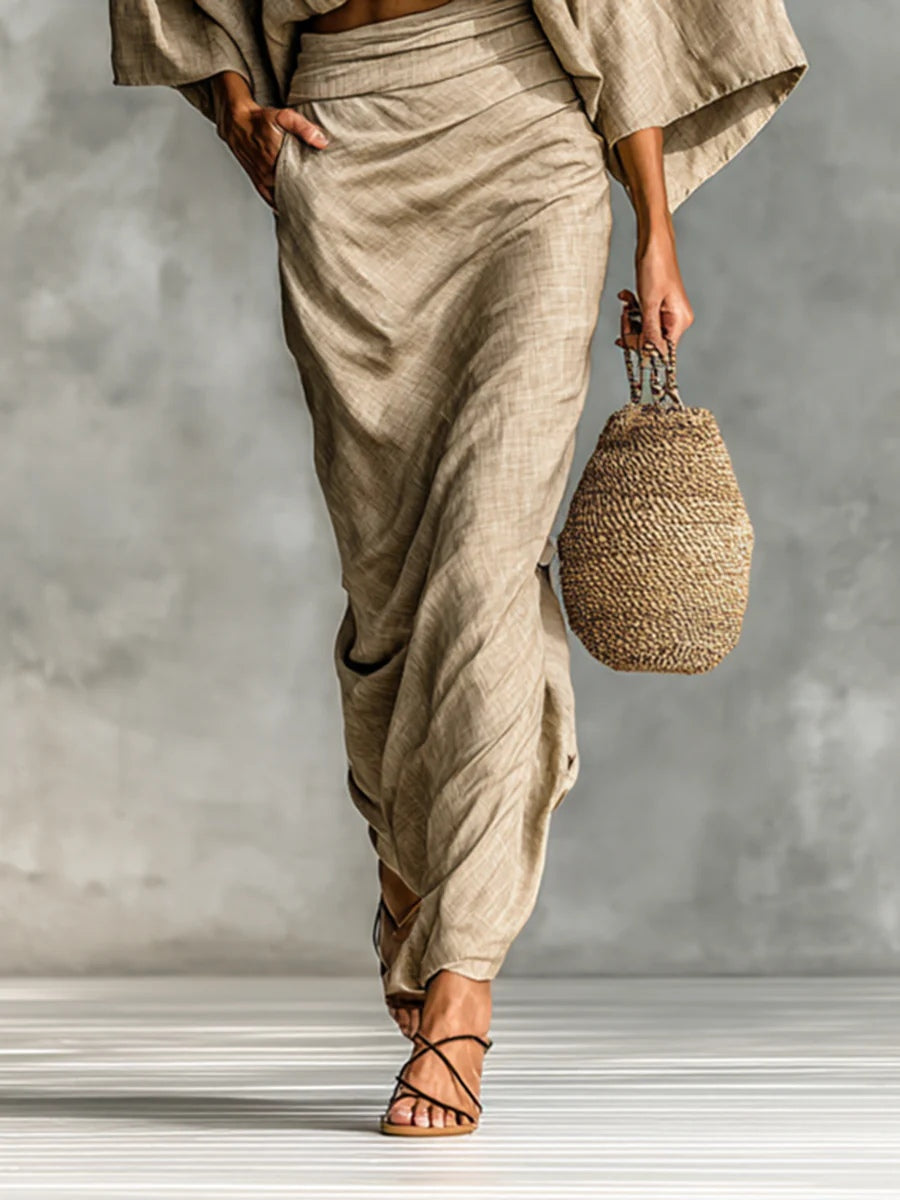 Women's Batwing Sleeve Top and Long Skirt Two-Piece Set - Flowy