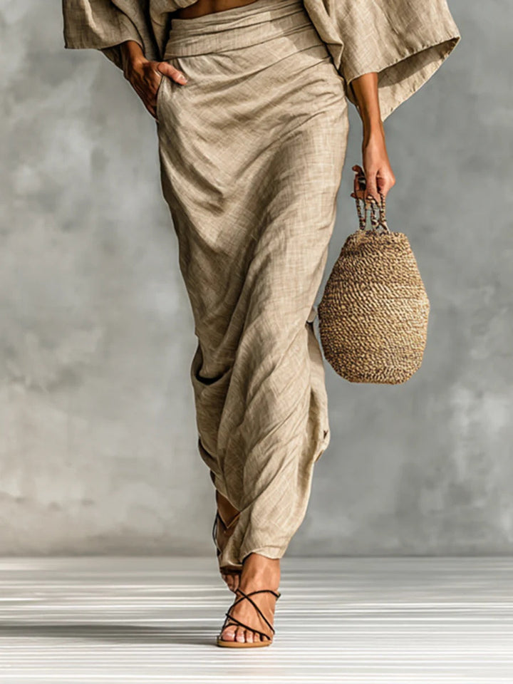 Women's Batwing Sleeve Top and Long Skirt Two-Piece Set - Flowy
