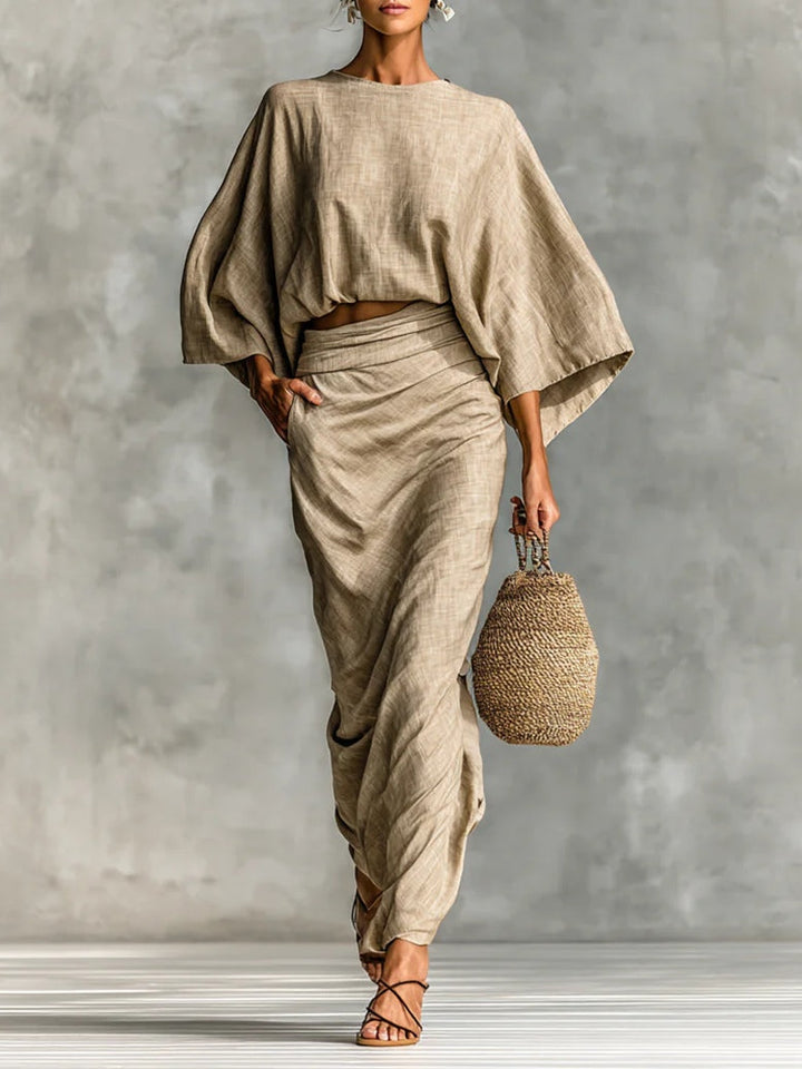 Women's Batwing Sleeve Top and Long Skirt Two-Piece Set - Flowy
