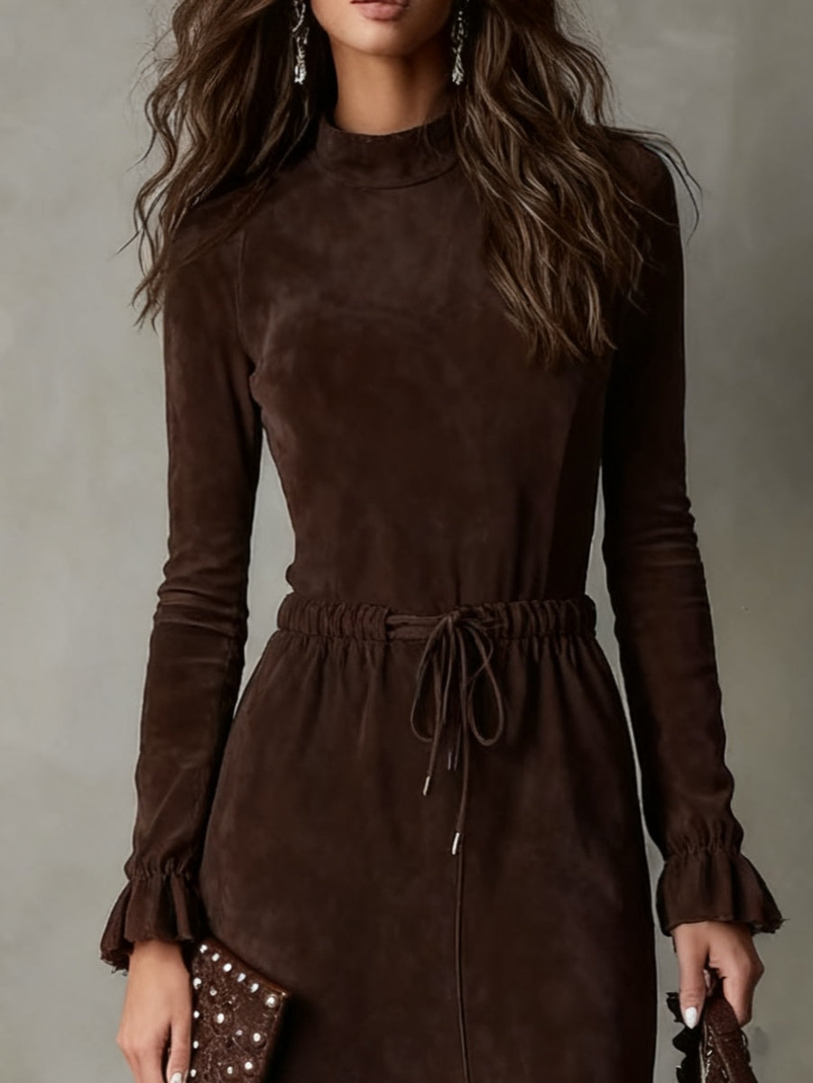 Women's Suede Midi Dress - Effortless Elegance for Special Occasions