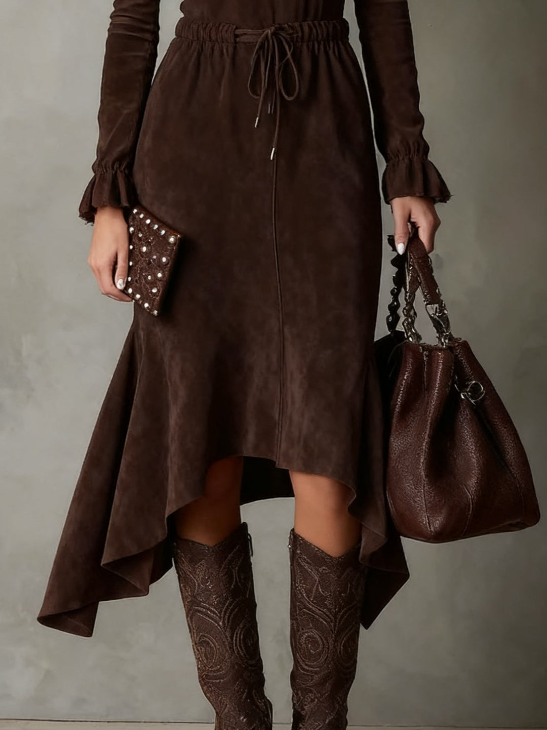 Women's Suede Midi Dress - Effortless Elegance for Special Occasions