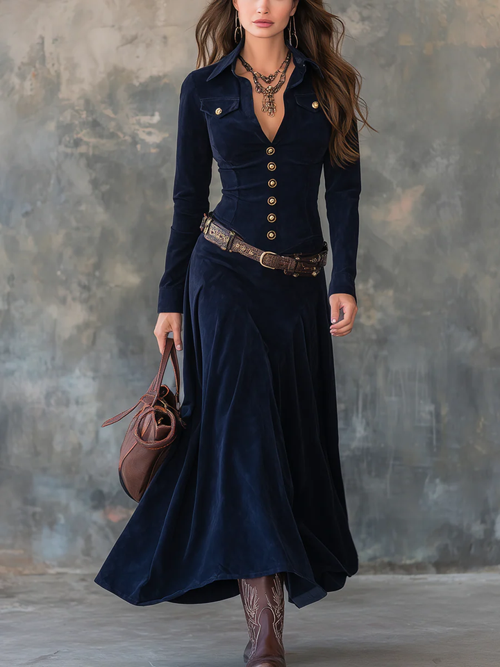 Women's Diana Suede Button Maxi Dress - Effortless Elegance