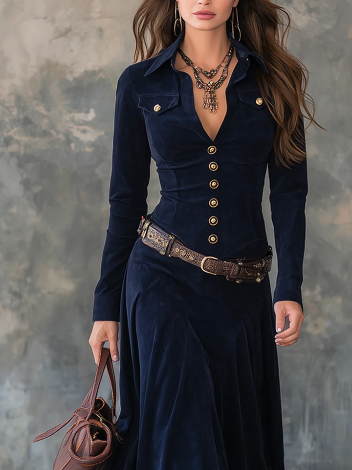 Women's Diana Suede Button Maxi Dress - Effortless Elegance