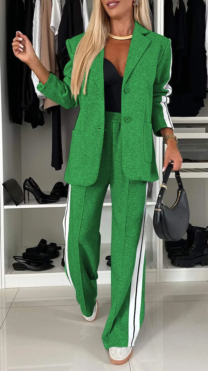 Women's Striped Sport Luxe Blazer & Jogger Set - Tailored Comfort