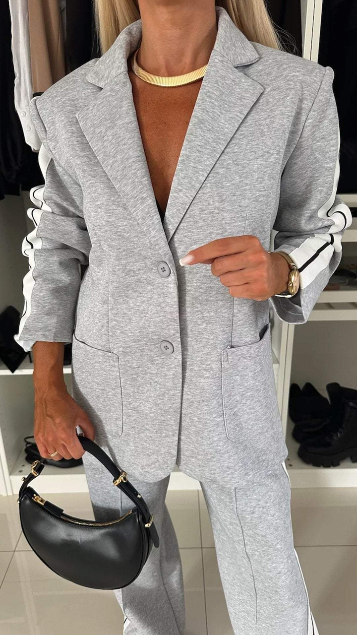 Women's Striped Sport Luxe Blazer & Jogger Set - Tailored Comfort