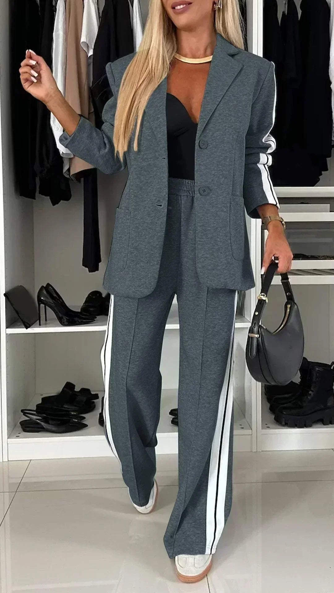 Women's Striped Suit Set - Effortless Office to Casual