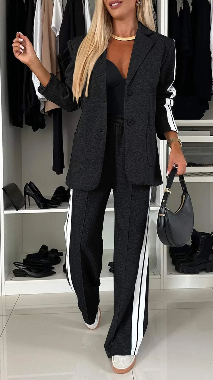 Women's Striped Sport Luxe Blazer & Jogger Set - Tailored Comfort