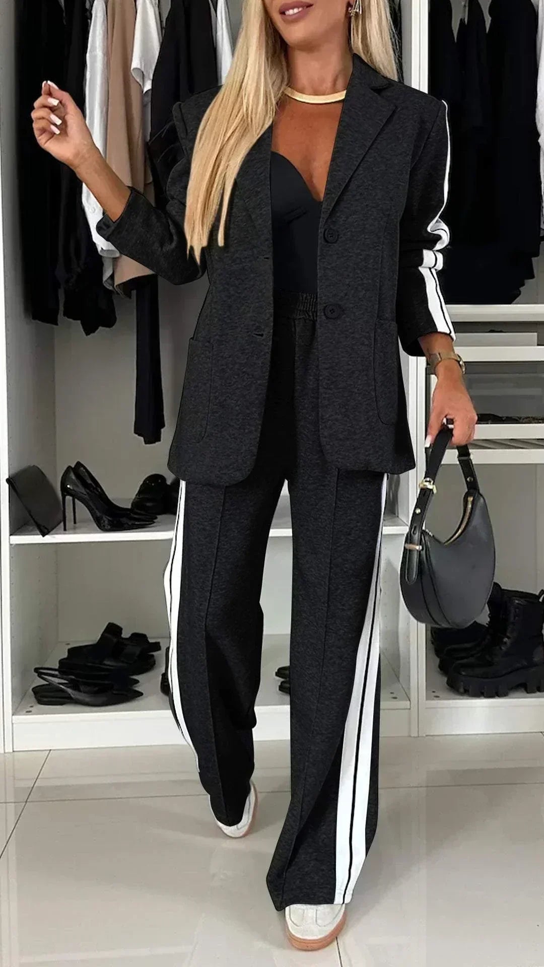 Women's Striped Suit Set - Effortless Office to Casual
