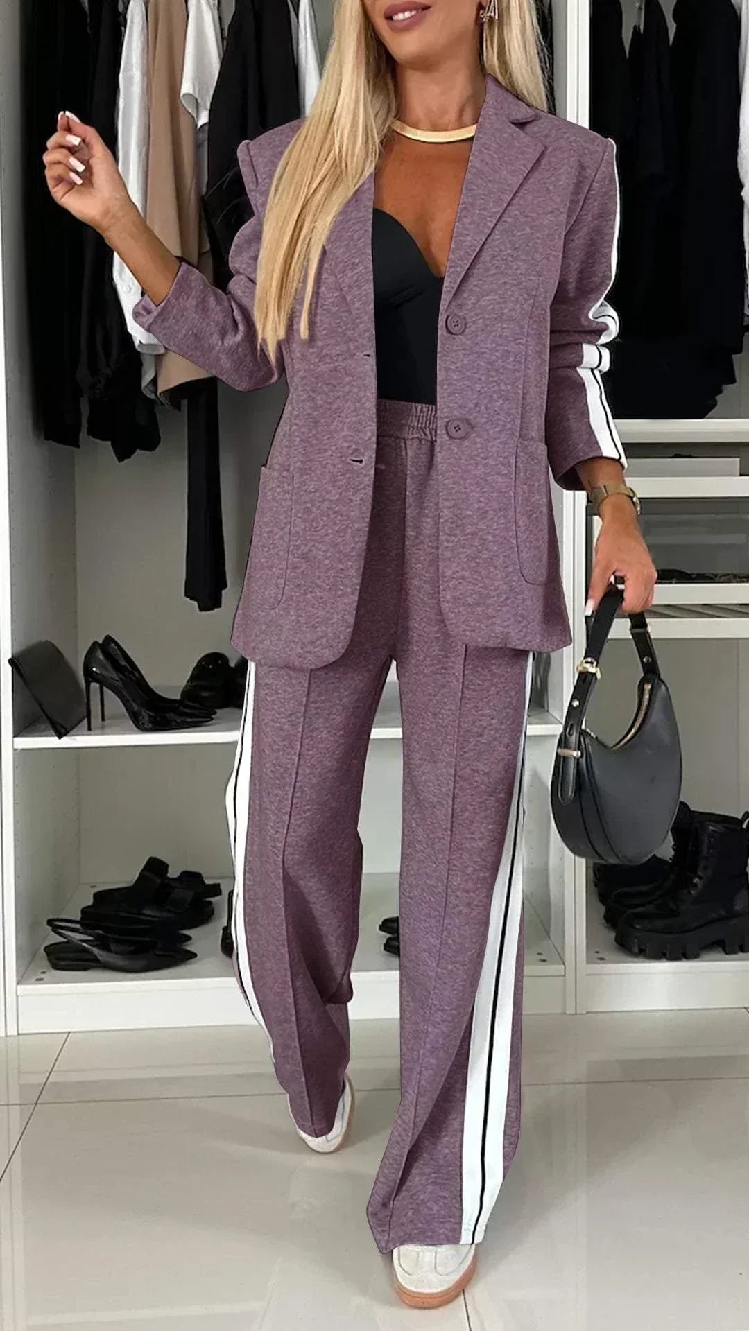 Women's Striped Suit Set - Effortless Office to Casual