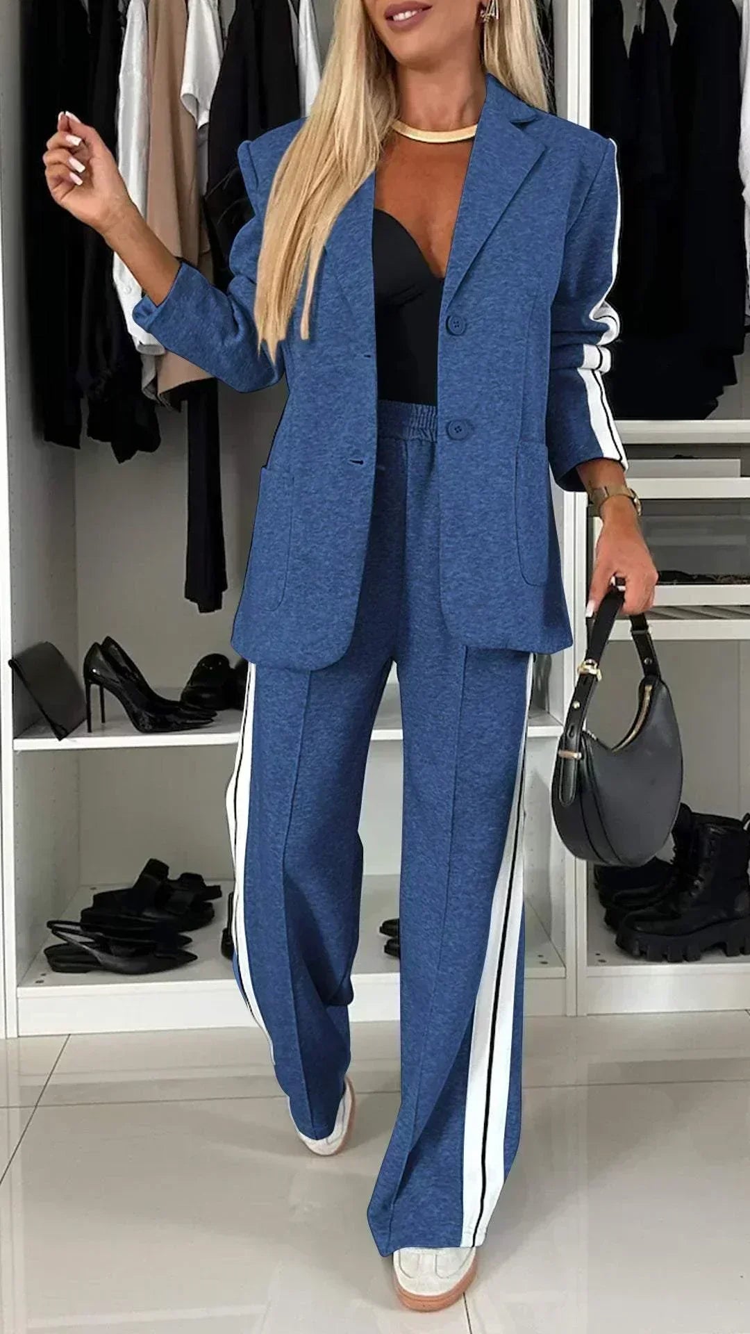 Women's Striped Suit Set - Effortless Office to Casual