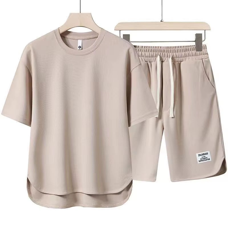 Men's Cotton-Blend Lounge Set – Drop-Shoulder Tee & Shorts Co-ord