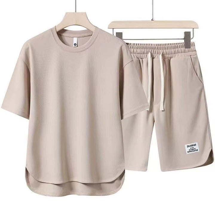 Men's Cotton-Blend Lounge Set – Drop-Shoulder Tee & Shorts Co-ord