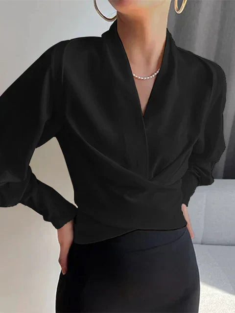 Women's Draped V-Neck Blouse - Effortless Elegance