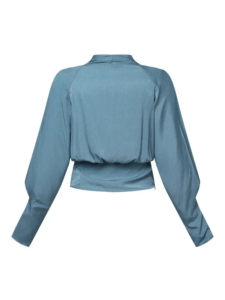 Women's Draped V-Neck Blouse - Effortless Elegance