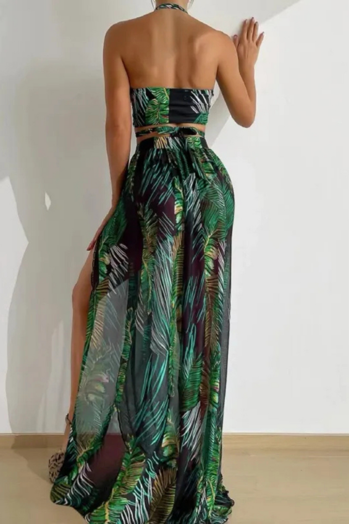 Women's Printed Three-Piece Swimsuit Set - Elegant Beach Cover-Up