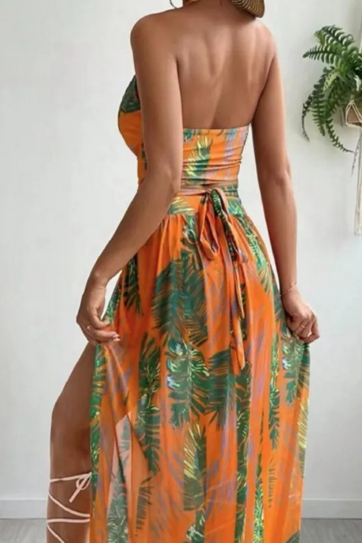 Women's Printed Three-Piece Swimsuit Set - Elegant Beach Cover-Up