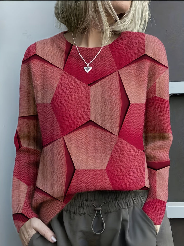 Women's Geometric Colorblock Knit Sweater - Artistic Everyday Comfort