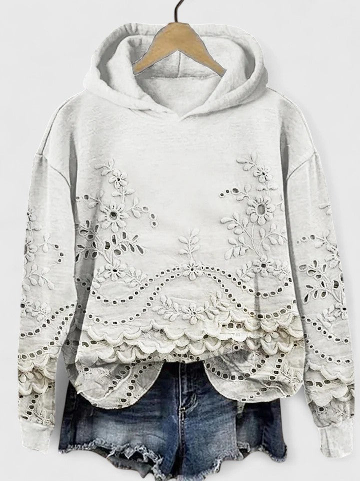 Women's Suzanne Embroidered Hoodie - Floral Detail