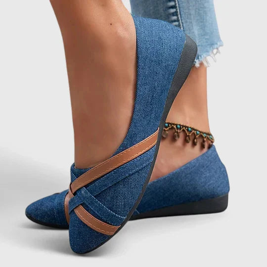 Women's Cross-Strap Denim Flats - Everyday Casual Style