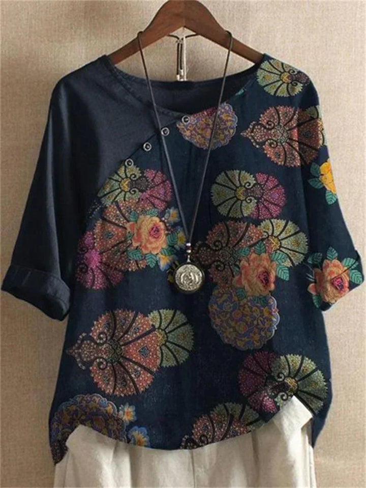 Women's Floral Short Sleeve Button Down Blouse - Everyday Elegance