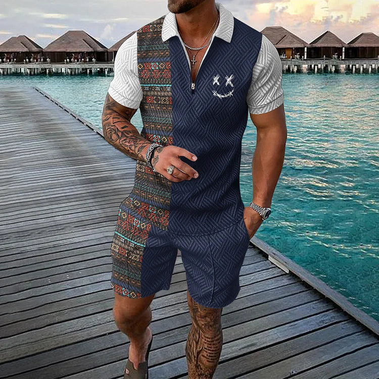 Women's Smiley Print Polo Set - for Beach Days & Summer Evenings