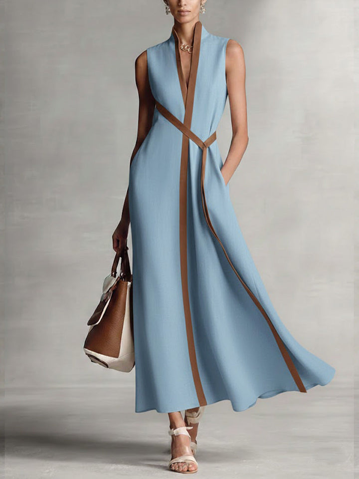 Women's Cotton And Linen Stand-up Collar Sleeveless Casual Loose Dress