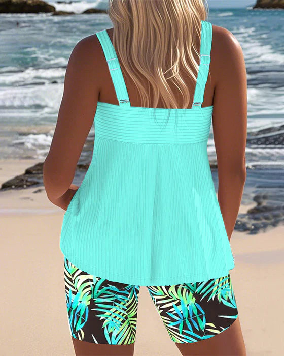 Women's Ribbed Tankini Swimsuit Set - Flattering Summer Style