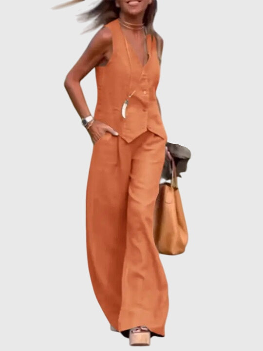 Women's Mabel Elegant Tailored Vest & Wide-Leg Two-Piece Set - Breezy