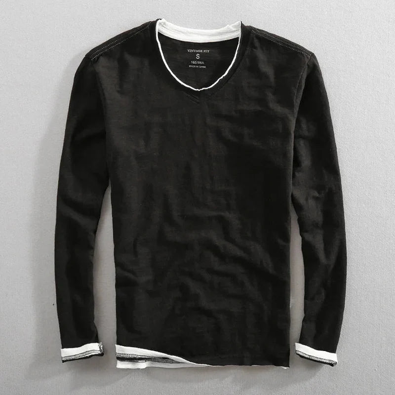 Men's James Layered Long Sleeve V-Neck Tee - Everyday Essential