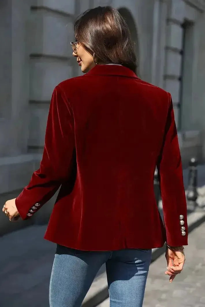 Women's Tailored Blazer with Gold Buttons - Effortless Elegance